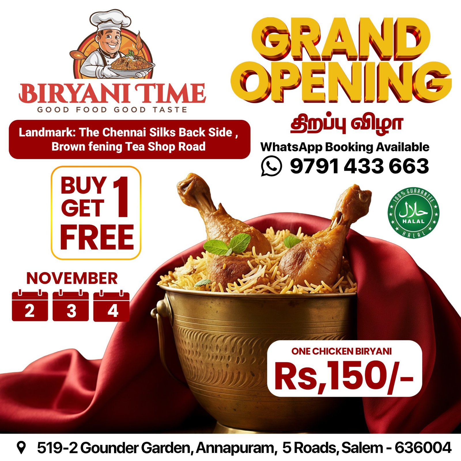 Biryani Time restaurant grand opening poster by Arina Digital Adz